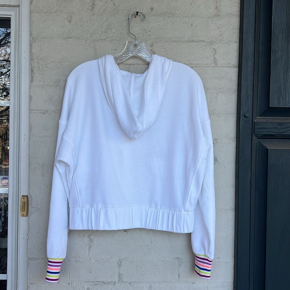 Lou & Grey “Cozy Cotton Zip Hoodie” White w Rainbow Cuffs Size Small - Picture 6 of 11